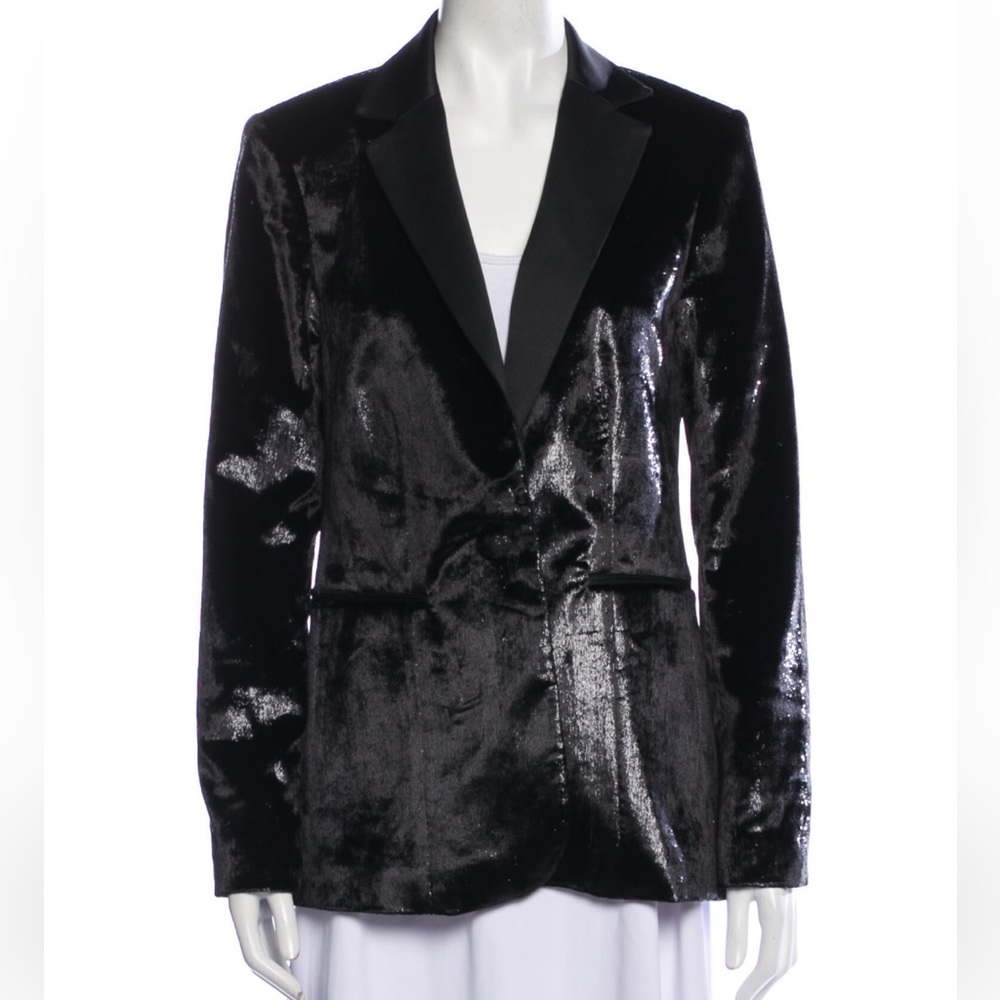 Frame Metallic Satin Single Button Blazer Tuxedo Jacket Black Sz 6 Org $625 - Picture 4 of 5